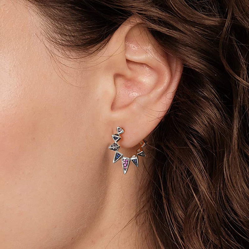 Triangle Black Hoop Earrings with Silver Plated Brass_3