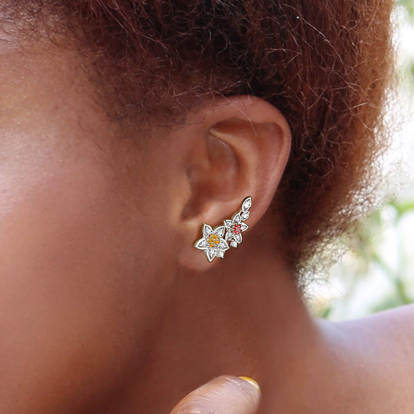 Elegant Flowers Climbers Earrings with Silver Plated Brass_3