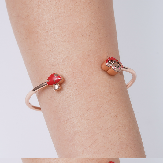 Cute Mushroom Baby Bangle Bracelet Sterling Silver 18K Rose Gold Plated_3
