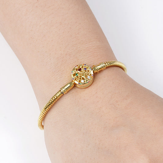 Tree of Life Bracelet Sterling Silver 18K Gold Plated Inlaid with Colorful Stones_4