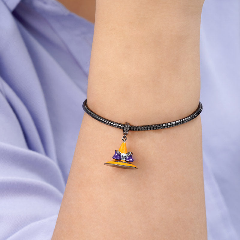 Halloween Magic Hat with Bow and Skull Pendant Dangle Charm Sterling Silver_3