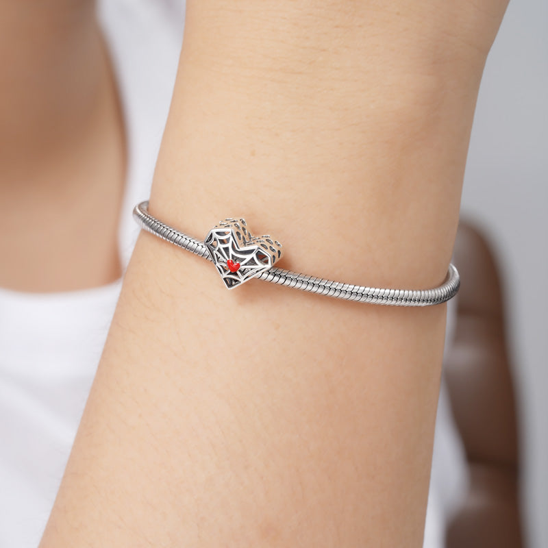 Spider Web Heart Charm Bead Sterling Silver_3