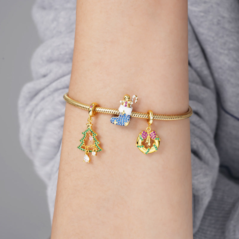 Christmas Stocking with Gingerbread Man and Candy Cane Charm Bead 925 Sterling Silver_3