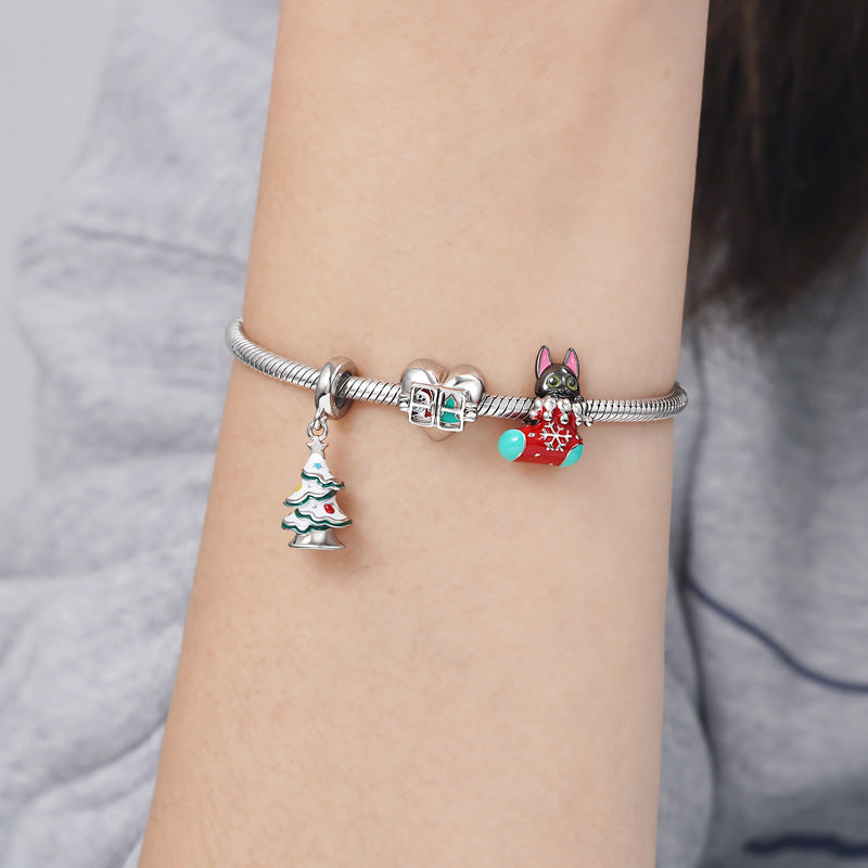 "Santa Claus is coming" Heart-shaped Charm Bead 925 Sterling Silver_4