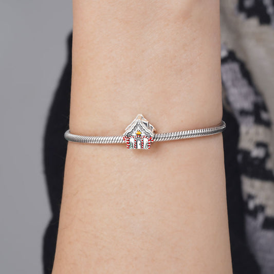 Christmas House Charm Bead 925 Sterling Silver with Candy Cane Element_3