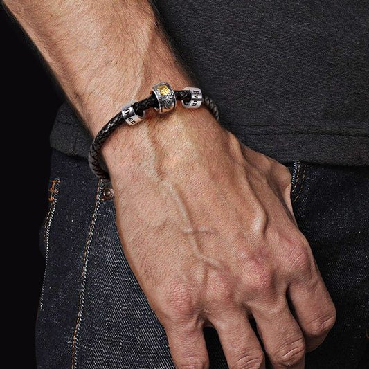 Route 66 Vintage Bead & Customized Classic Beads S925 Sterling Silver with Gift Copper Black Leather Men's Bracelet Jewelry for Men_3