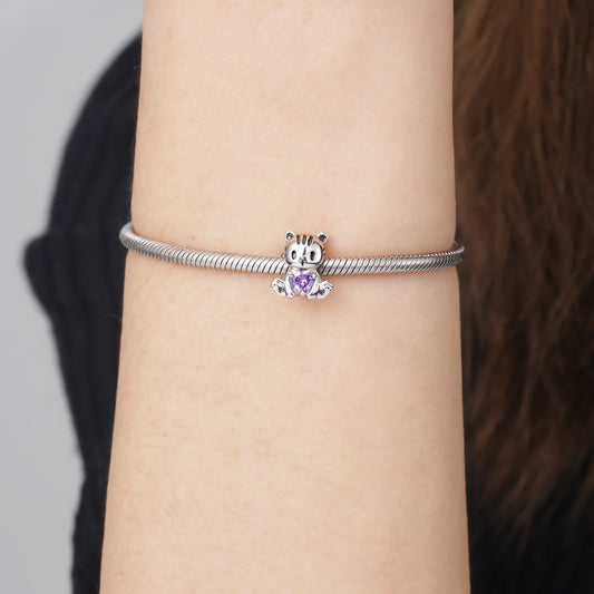 Tiger Embraces Heart Gemstone Charm Bead 925 Sterling Silver_3