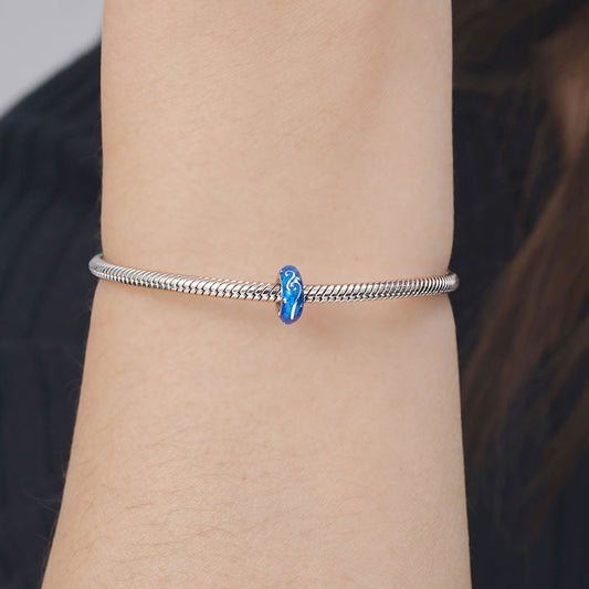 Romantic Starry Sky Stopper for Charm Bracelets 925 Sterling Silver with Blue Enamels_3