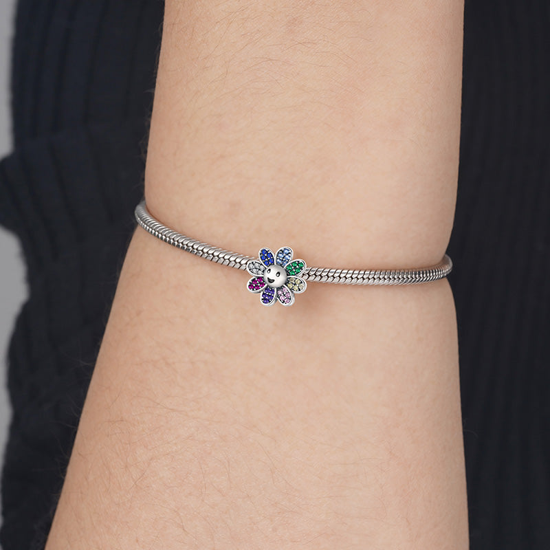 Sunflower Stopper for Charm Bracelets 925 Sterling Silver Inlaid with Colorful Gemstones_3