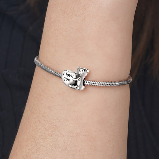 Love confession Bear Charm Bead 925 Sterling Silver with "I love you" Engraving_3