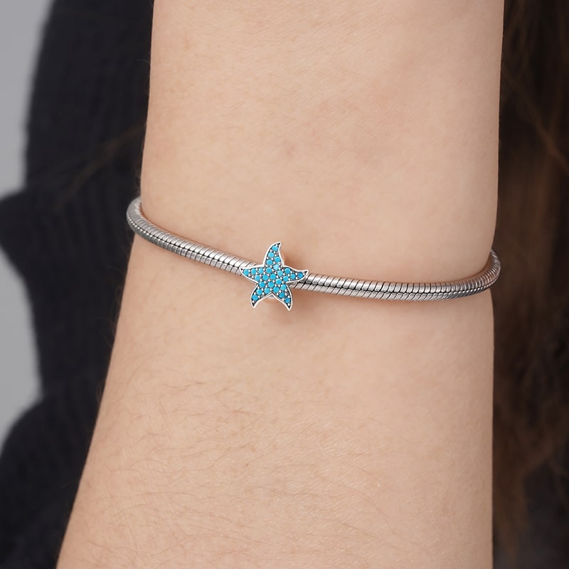 Eternal Starfish Stopper for Charm Bracelets 925 Sterling Silver Inlaid with Blue Gemstones_3