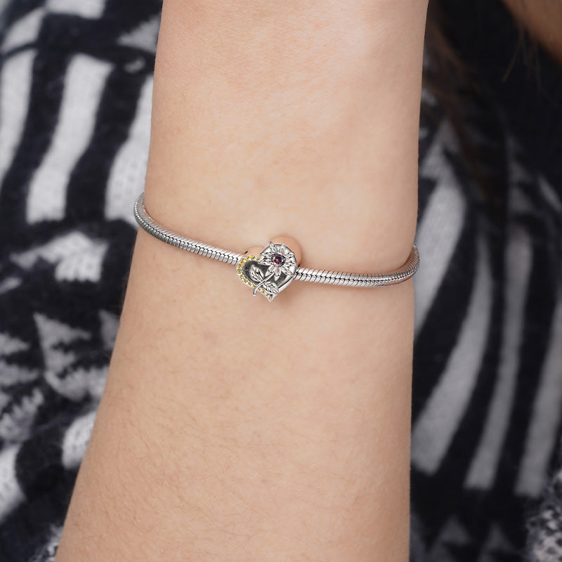 Sun Flower Charm Bead 925 Sterling Silver Back with Engravings_4