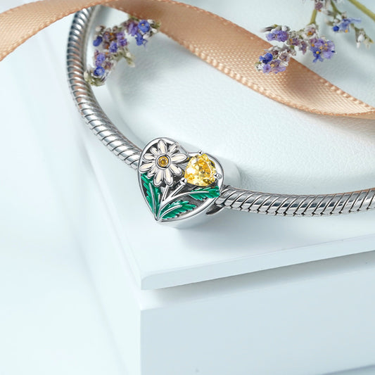 Daisy Flower Personalized Photo Charm Bead 925 Sterling Silver_3