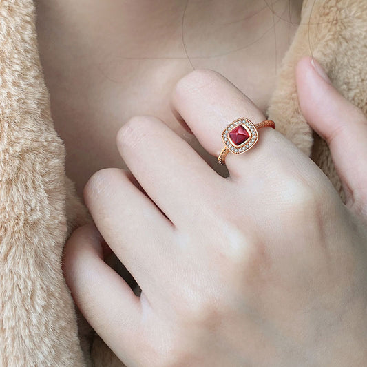 Adjustable Natural Pyrope Square Halo Ring 925 Sterling Silver 18k Rose Gold Plated_3