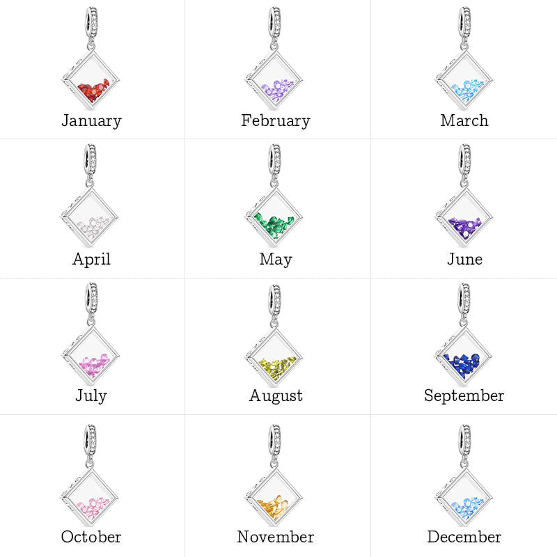 Square-shape Birthstone Pendant Dangle Charm 925 Sterling Silver_4