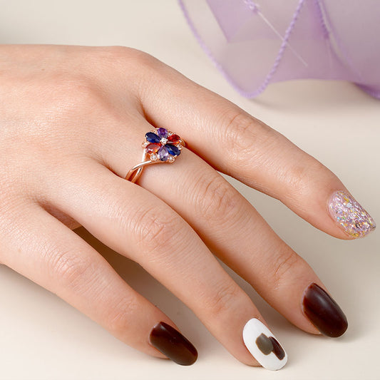 Color Flower Gems Ring 925 Sterling Silver 18K Rose Gold Plated_5