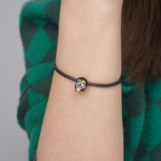 Embrace Love Penguin & Baby Charm Bead 925 Sterling Silver Black Plated_3