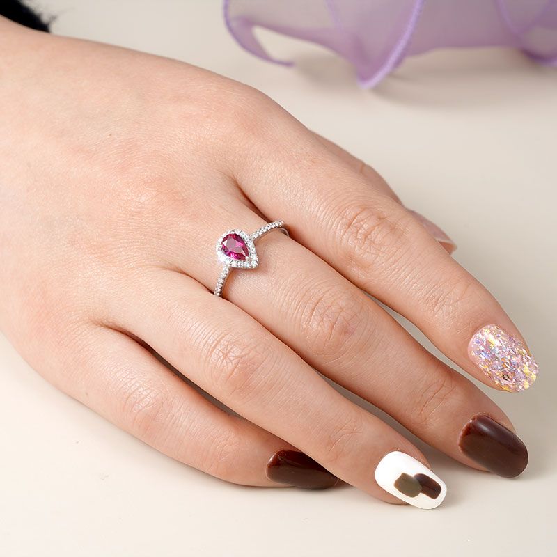 Gnoce Fuxia Teardrop Cut Promise Ring Platinum-plated Silver Blend_6