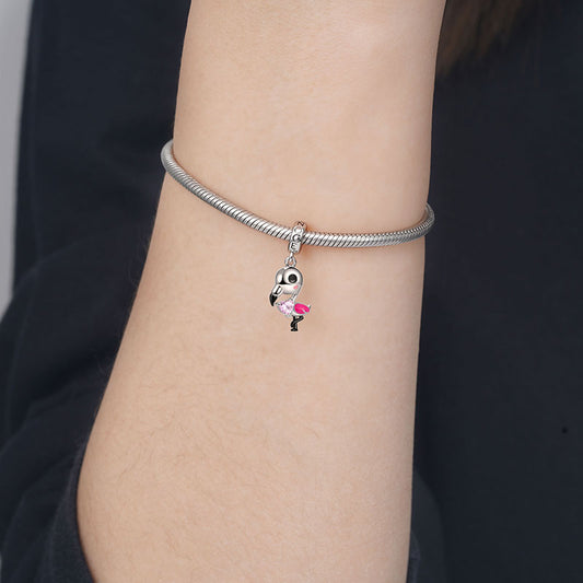 Flamingo Embraces Heart Gemstone Pendant Dangle Charm 925 Sterling Silver_4