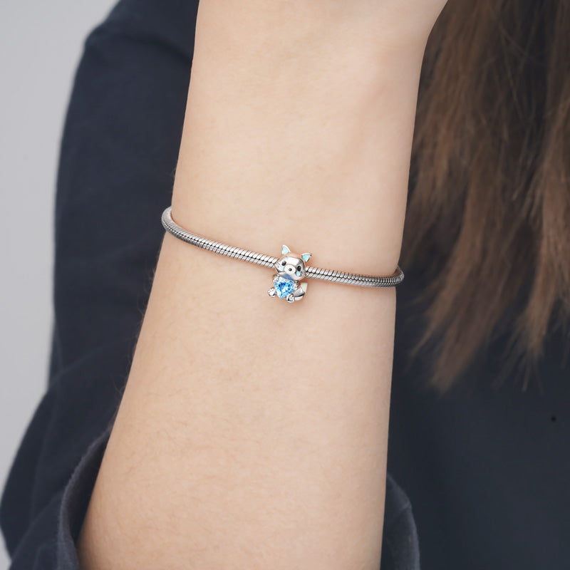 Arctic Fox Embraces Heart Gemstone Charm Bead 925 Sterling Silver_3