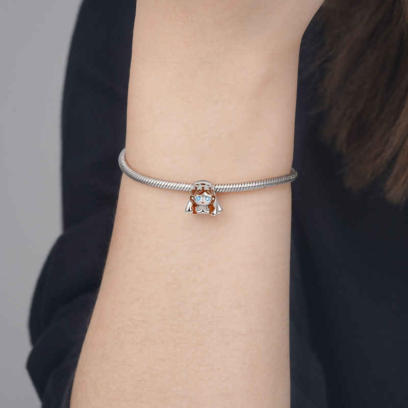 Bride Charm Bead 925 Sterling Silver with Brown Enamels_3