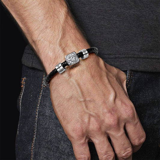 Triceratops Vintage Bead & Customized Classic Beads S925 Sterling Silver with Gift Copper Black Leather Men's Bracelet Jewelry for Men_6