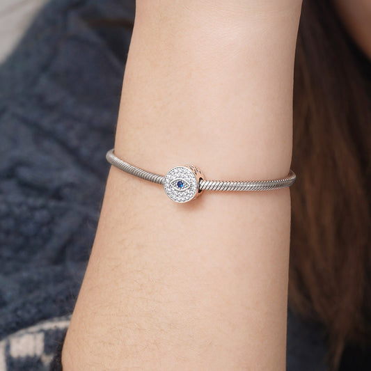 Devil's Eye Charm Bead 925 Sterling Silver Inlaid with Clear & Blue Gemstones_3