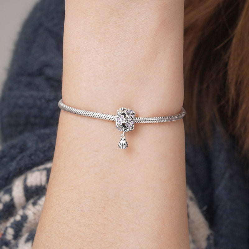 Lucky clover with Ladybug Dangle Charm Bead 925 Sterling Silver_3