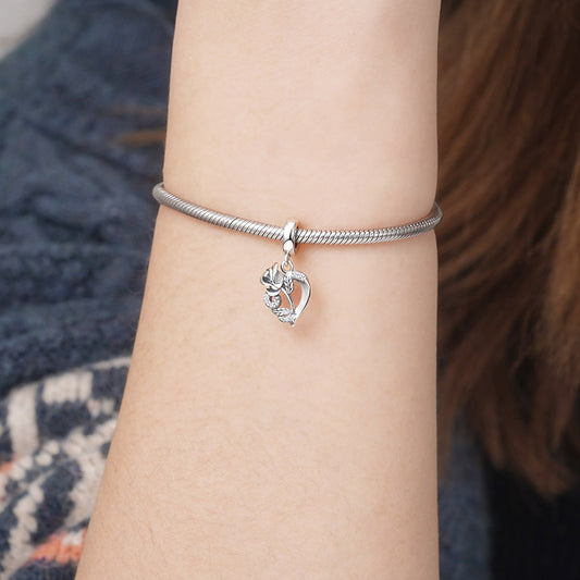 Heart Rose Flower Pendant Dangle Charm 925 Sterling Silver_3