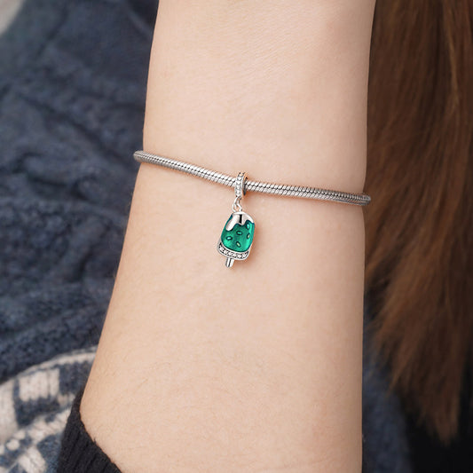 Popsicle Ice Cream Pendant Dangle Charm 925 Sterling Silver with Green Enamels_3