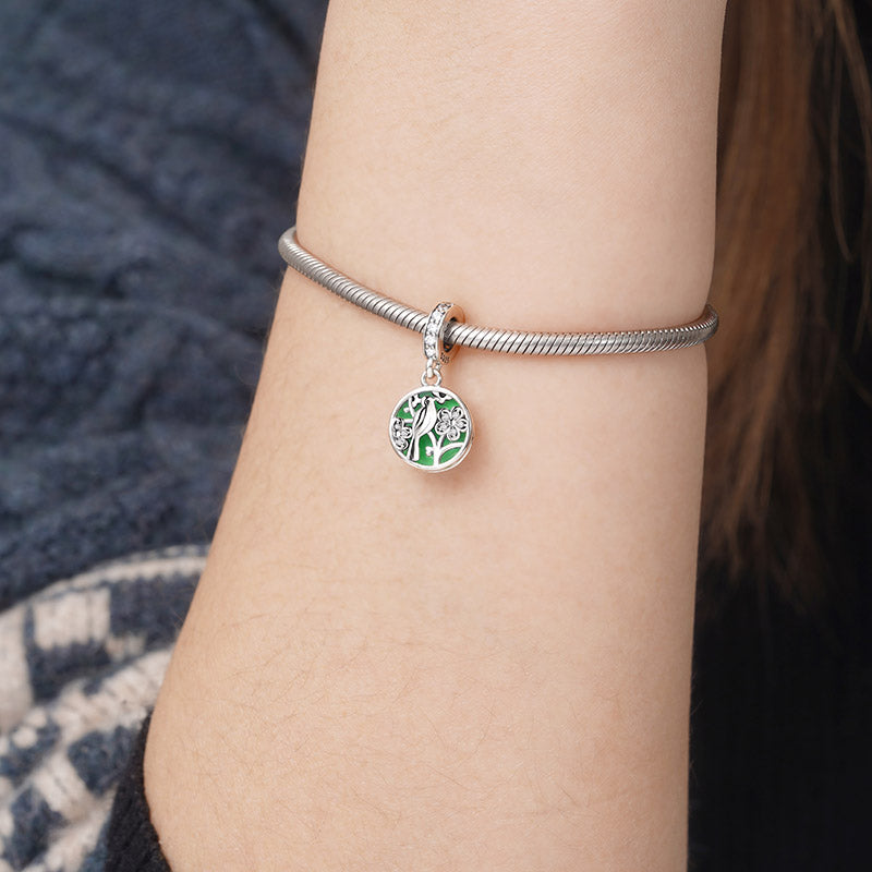 Bird & Flowers Pendant Dangle Charm Back with "You are my sunshine" Engraving 925 Sterling Silver_3