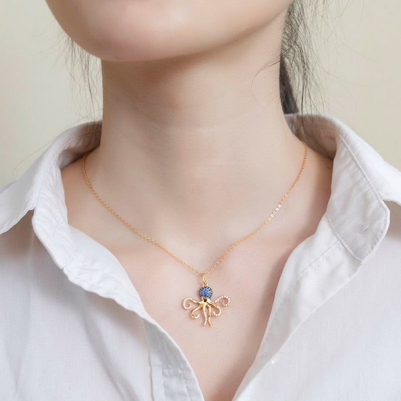 Octopus Necklace Inlaid with Shiny Spinels Gold Plated Sterling Silver_4
