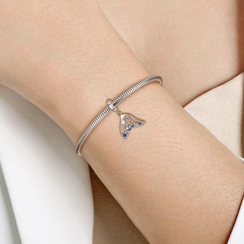 Mermaid Tail Pendant Dangle Charm 925 Sterling Silver Inlaid with CZ Stones_2