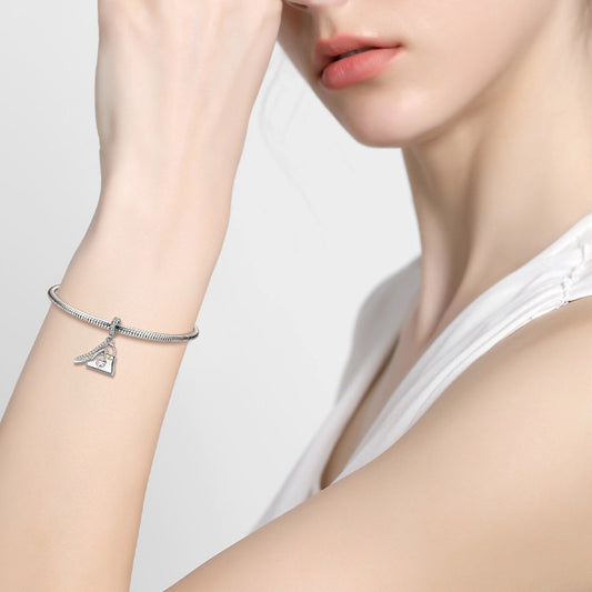 Satchel & High Heels Pendant Dangle Charm 925 Sterling Silver Inlaid with Clear CZ Stones_3