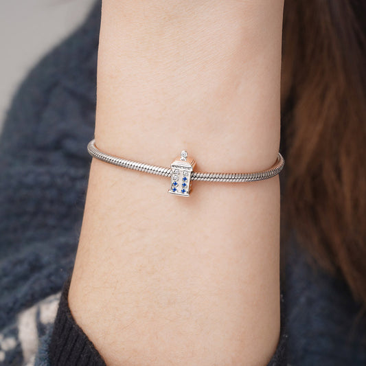 Police Box Time Machine Tardis Charm Bead 925 Sterling Silver_3