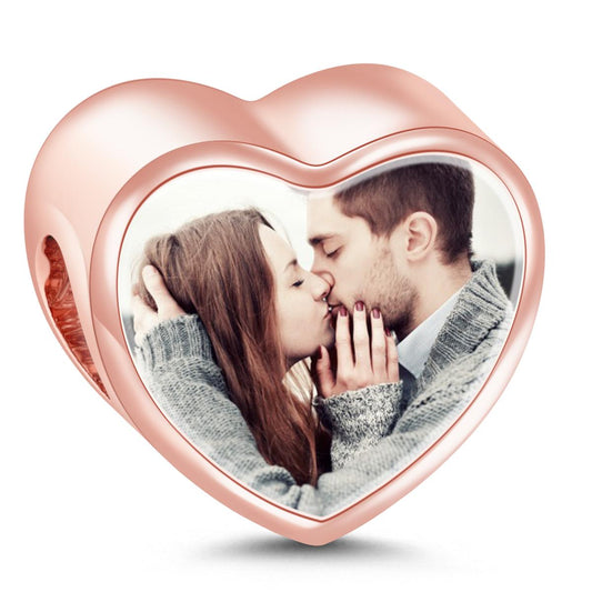 Gnoce "Beating Heart" 925 Sterling Silver 18k Rose Gold Plated with Cubic Zirconia Photo Charm Fit Pandora Bracelet_3