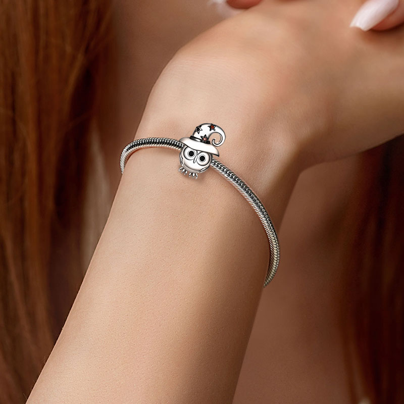 Gnoce Owl with Witch Hat Gift Charm Platinum-plated Silver Blend_5