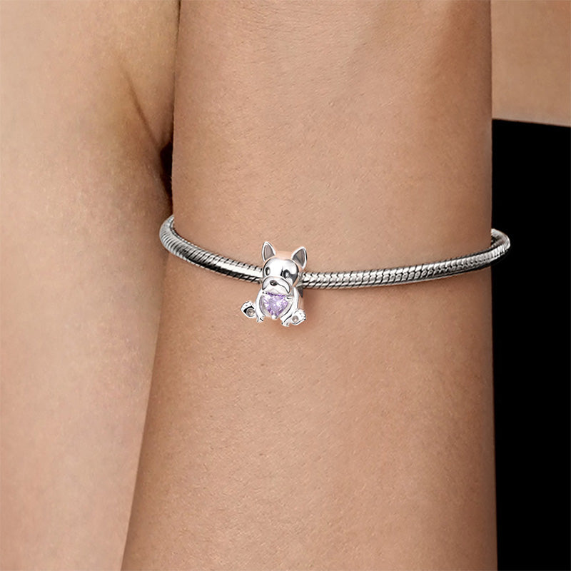 Cute Dog Embraces Heart Gemstone Charm Bead 925 Sterling Silver_4