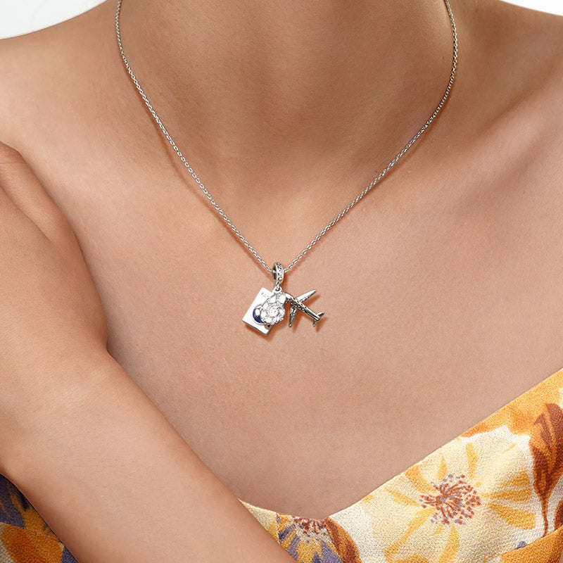 Gnoce Airplane, Passport & Conch Triple Pendant Dangle Charm_7