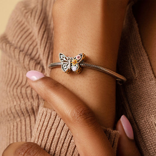 "Butterfly Loves Flowers" Charm Bead 925 Sterling Silver with Colorful Enamels_4