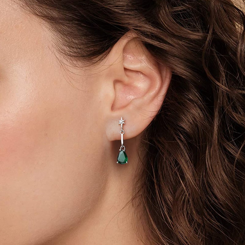 Gnoce Star with Green Teardrop Dangle Earrings_3