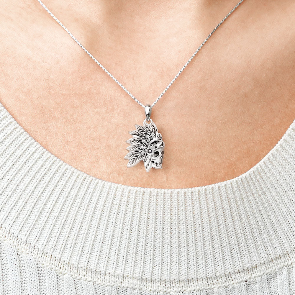 Gnoce Indian Blackened Skull Necklace Platinum-plated Silver Blend_4