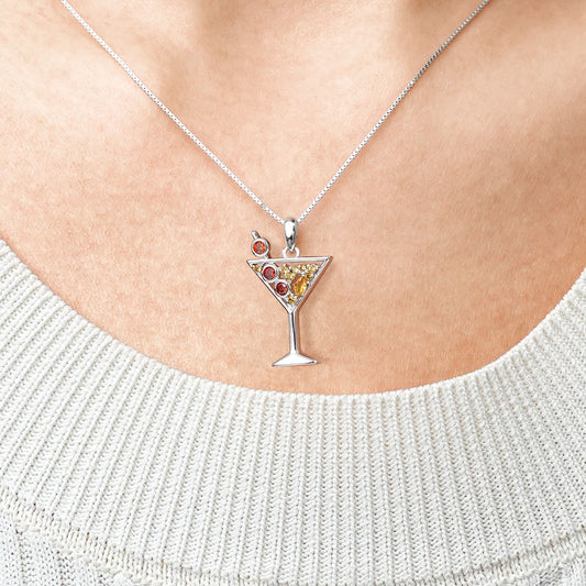 Gnoce Sparkling Cocktail Stemware Necklace Platinum-plated Silver Blend_4