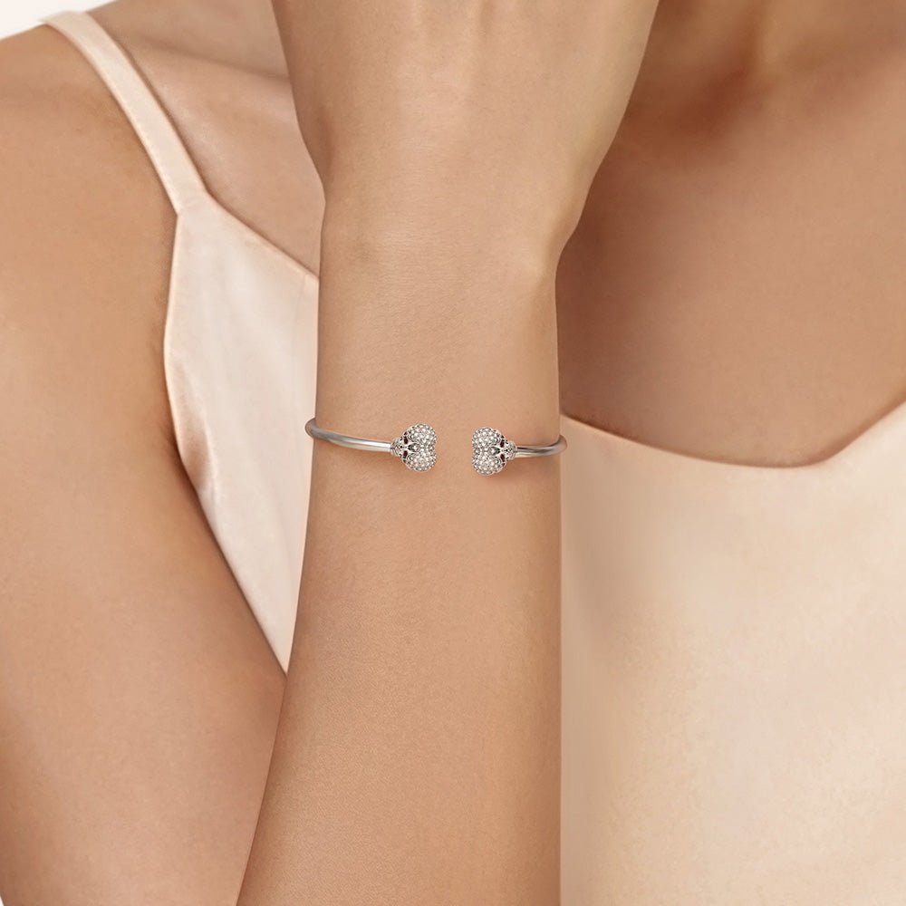 Heart-shaped Skulls Cap End Removable Bangle Bracelet Sterling Silver Inlaid with Gems_4