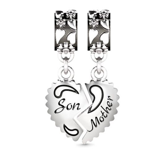 Gnoce "Love You Mom" Mother & Son Family Theme 925 Sterling Silver Unique Whole Heart Charm Set_1