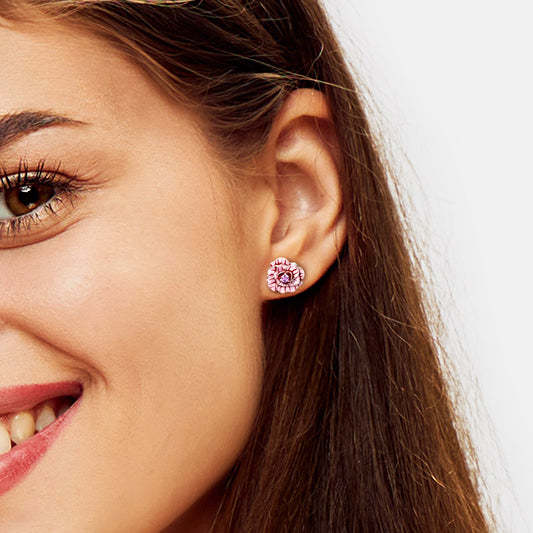 Gnoce Pink Rose Flower Stud Earrings_4