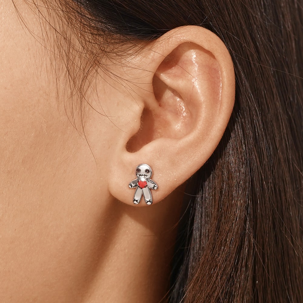Gnoce Halloween Voodoo Doll Stud Earrings Platinum-plated Silver Blend_5