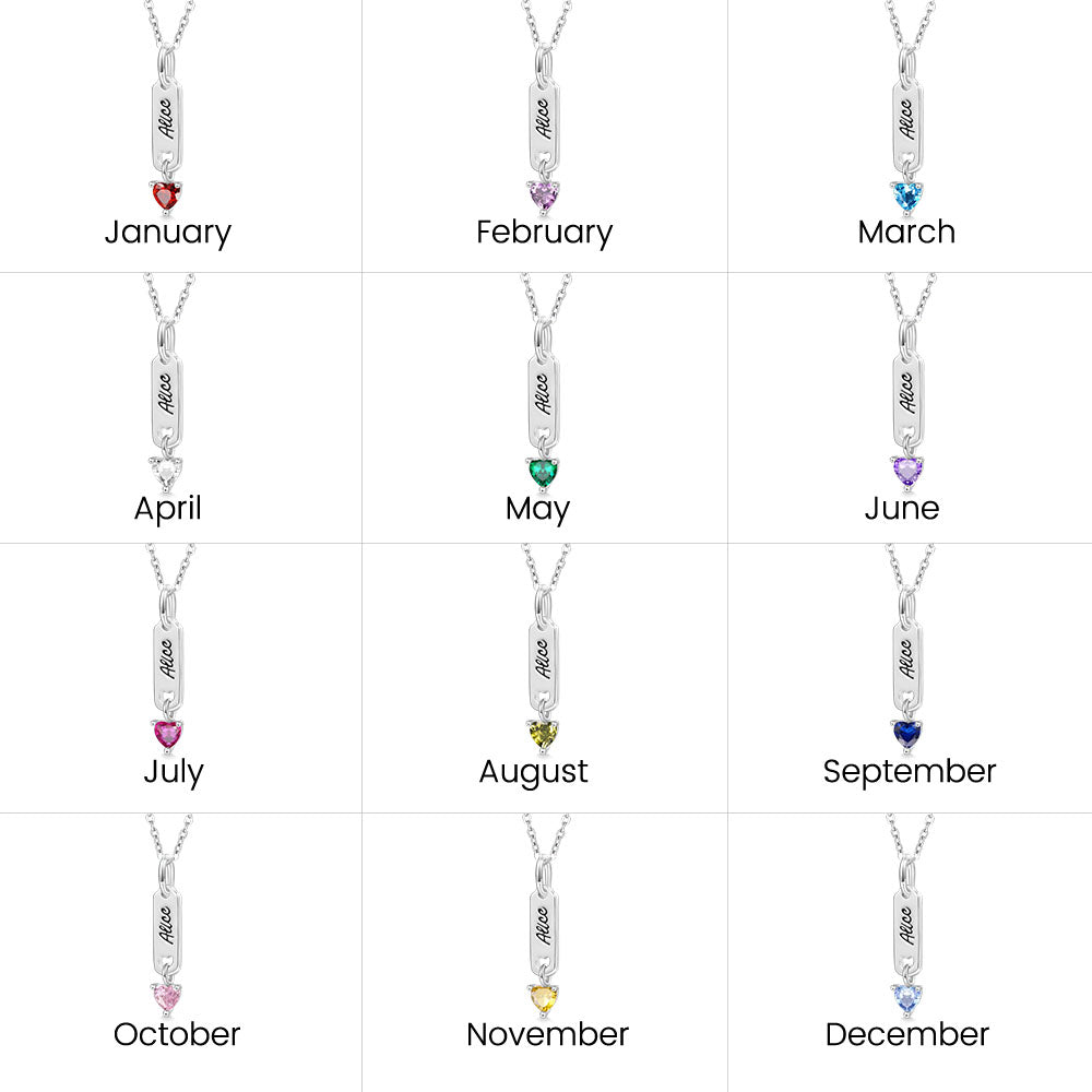 Gnoce Classic Bar Heart Birthstone Engravable Necklace_7