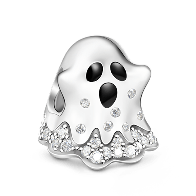 Gnoce "Halloween Ghost" Craft Style Halloween Ghost 925 Sterling Silver Studded with Clear CZ Ghost Charm_1