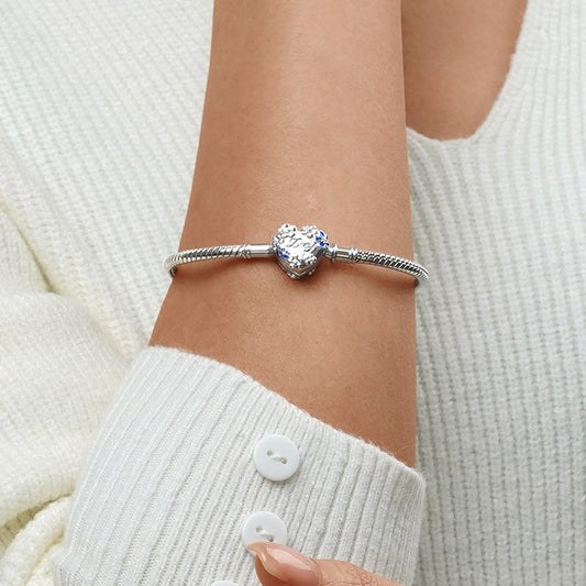 Gnoce Blue Flowers Engravable Basic Snake Chain Bracelet_5